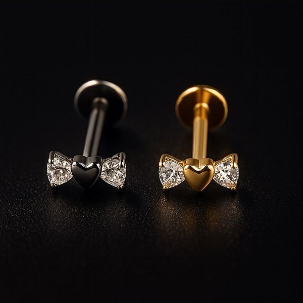 Piercing Trio Coração Zircônia Titânio Labret Rosca Interna Trágus Hélix Conch Flat Scapha Lóbulo