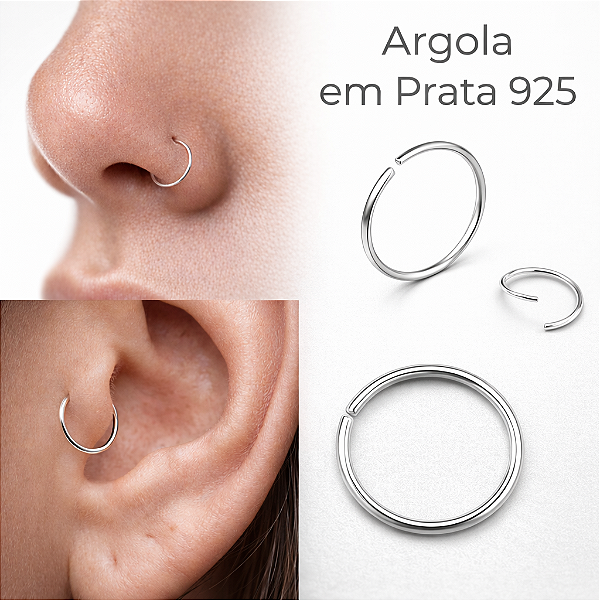 Piercing Argola Lisa Prata 925 6mm 0.8mm Fina Nariz Orelha Boca