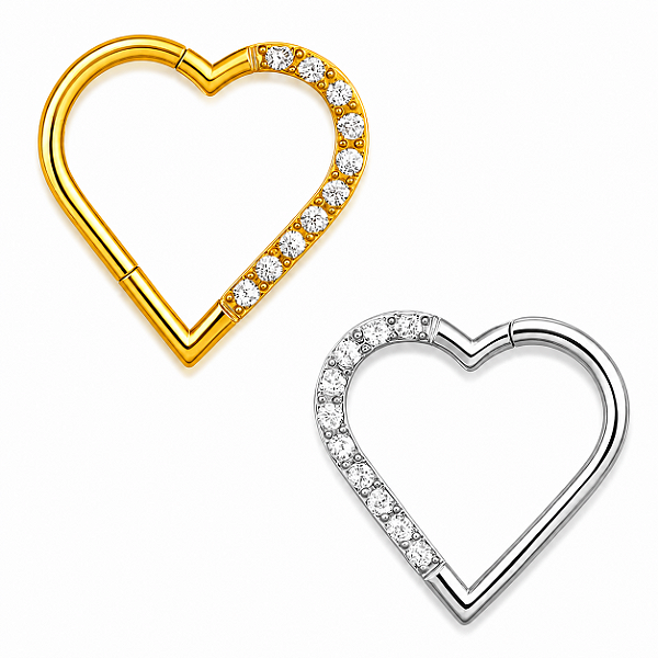 Piercing Coração Titânio Daith Cartilagem Orelha Click Segmento Zircônia Antialérgico PVD Premium
