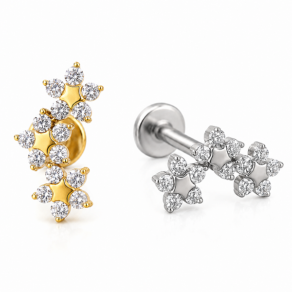 Piercing Flor Zircônia Labret Titânio Prata Dourado Trágus Hélix Conch Flat Scapha Lóbulo Feminino