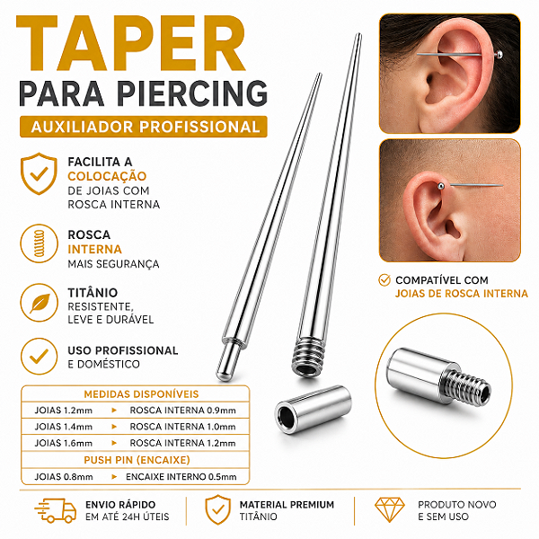 Taper Piercing Titânio Rosca Interna 1.2 1.4 1.6 Auxiliar Colocação Joia Profissional