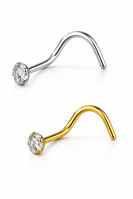 Piercing Nariz Ponto de Luz Titânio Natural Cravejado PVD Zircônia Nostril