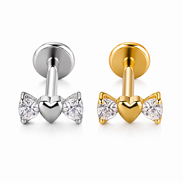 Piercing Trio Coração Zircônia Titânio Labret Rosca Interna Trágus Hélix Conch Flat Scapha Lóbulo