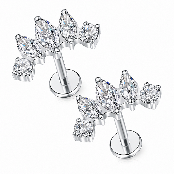 Piercing Cluster Zircônia Aço Cirúrgico Hélix Conch Flat Lóbulo Labret Curvado Prata Dourado 8mm