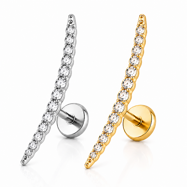 Piercing Cluster Curvado Aço Cirúrgico Zircônia Labret Hélix Conch Flat Lóbulo Trágus Prata Dourado Rosca Interna