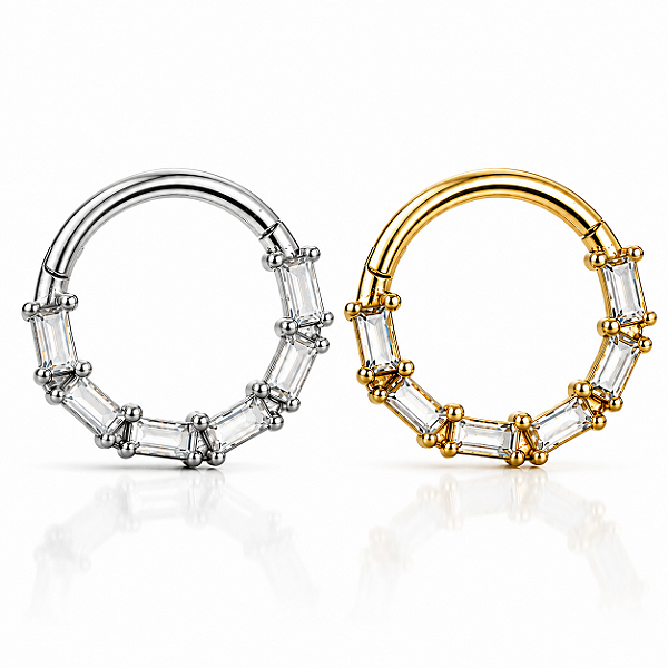 Piercing Argola Click Aço Cirúrgico Zircônia Quadrada Daith Septo Hélix Conch 8mm 10mm Prata Dourado