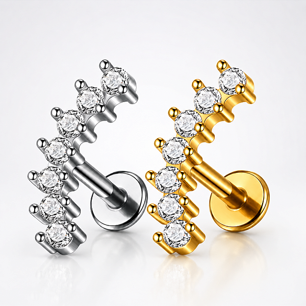 Piercing Cluster Labret Aço Cirúrgico Zircônia Hélix Trágus Conch Flat Lóbulo Prata Dourado