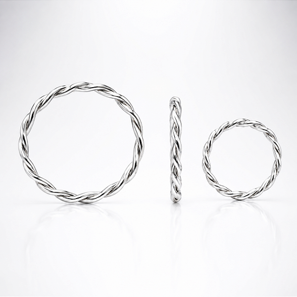 Piercing Argola Nariz Prata Trançada Orelha Torcida Hélix Conch Daith Septo 9mm