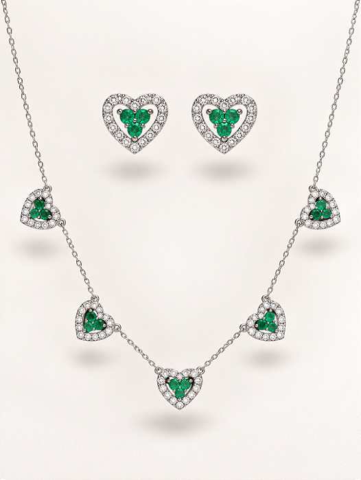 Conjunto Chocker Prateado- esmeralda