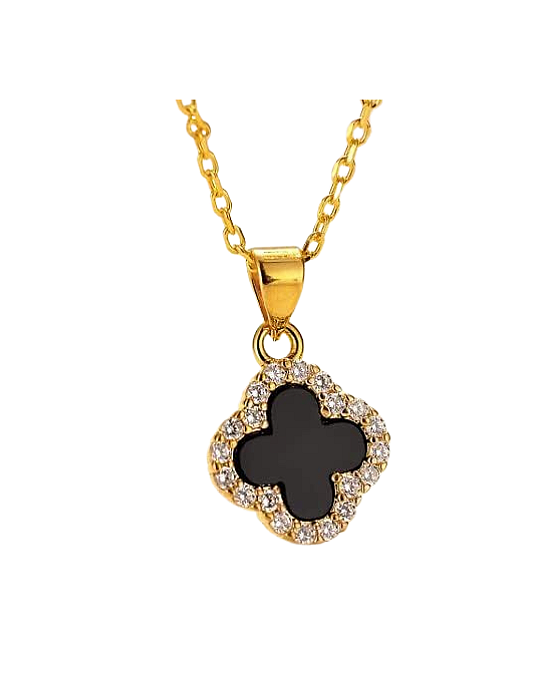 Colar em Prata 925 Banhado a Ouro com Pingente de Trevo Cravejado