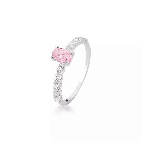 Anel Solitário Oval Rosa em Prata 925 – Elegância e Delicadeza