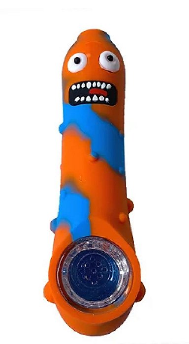 Pipe de Silicone e Vidro Moon Azul/Laranja