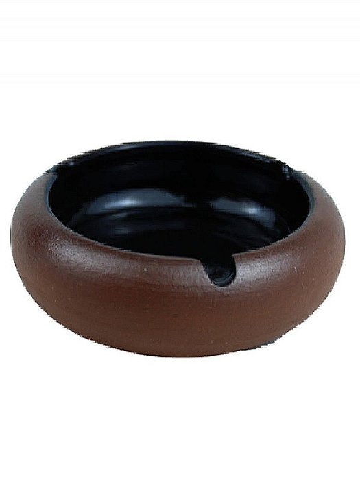 Cinzeiro de Porcelana C1n Redondo 3 Cortes Marrom/Preto