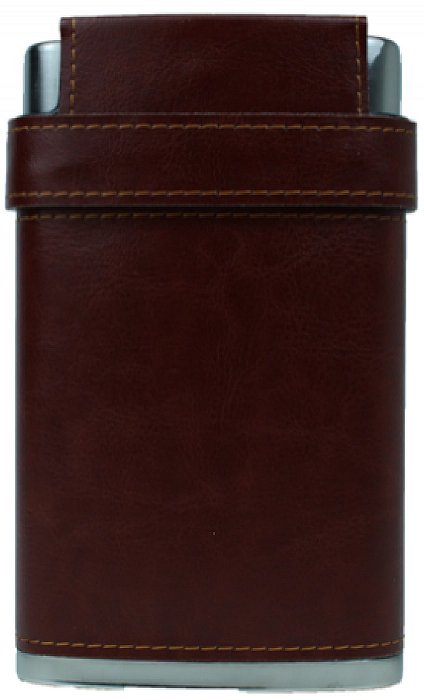 Kit Porta Whisky Hip Flask C/ Capa de Couro Marrom
