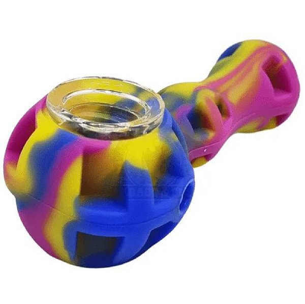 Pipe Silicone e Vidro Slow Burning Amarelo/Azul