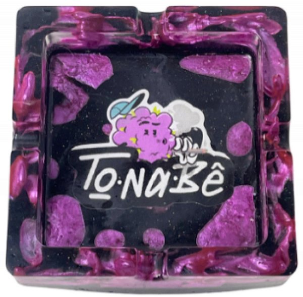 Cinzeiro de Resina Tonabe Quadrado Preto/Roxo