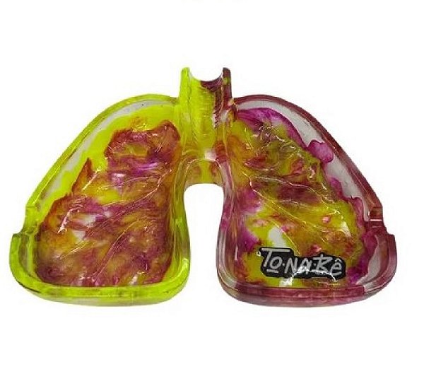 Cinzeiro de Resina Tonabe Pulmao Amarelo/Roxo