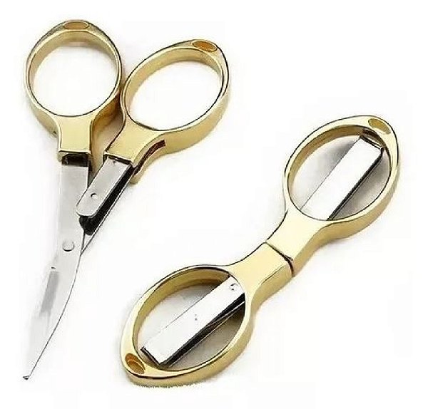 Tesoura Moon Dobravel Plastico Dourada