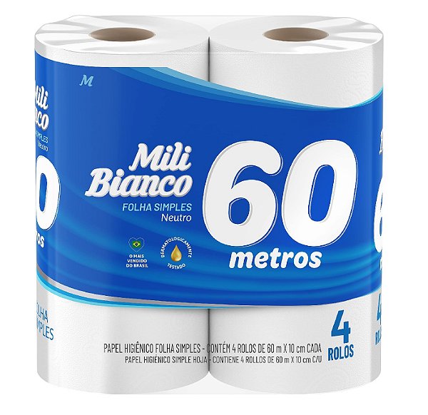 Papel Hig 60m Mili Bianco Fs Neutro C/4 Rolos