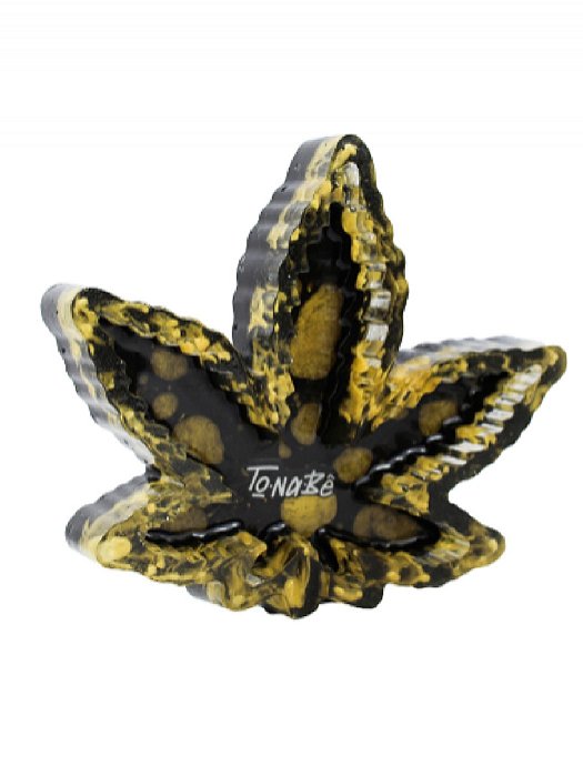 Cinzeiro de Resina Tonabe Folha Grande Amarelo/Preto