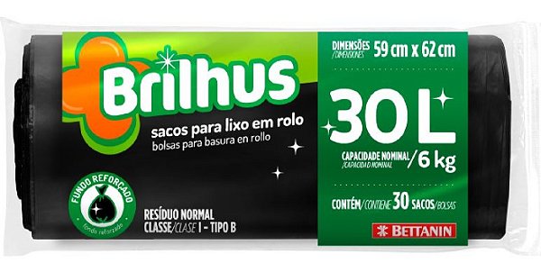 Saco para Lixo Brilhus Rolo 30L
