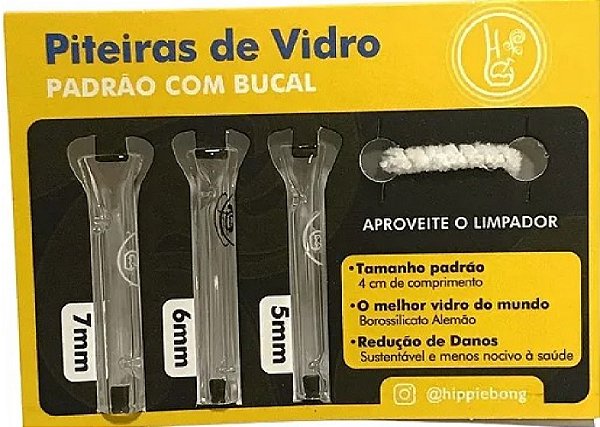 Piteira de Vidro Hippie Bong Display Padrao Com Bucal 5,6 e 7cm