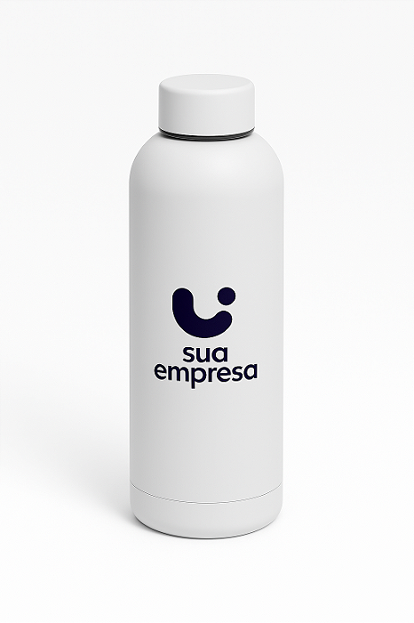 Garrafa Térmica 500ml Personalizada | Branca Fosca | Tampa Reta | Parede Dupla | Sua Logo Aqui!