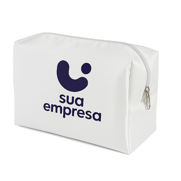 Necessaire Personalizada | Branca 20x13cm | Poliéster Brilho | Sua Logo Aqui | Brinde Corporativo Premium