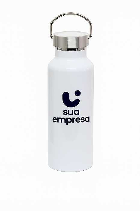 Garrafa Térmica Personalizada 650ml | Aço Inox Branco com Tampa Inox | Sua Logo Aqui!