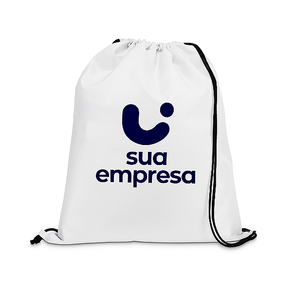 Mochila Saco Personalizada | 35x40cm | Nylon Branco | Alça de Cordinha | Sua Logo Aqui!