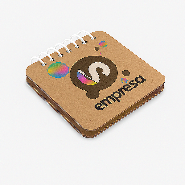 Mini Caderno Personalizado em Papel Kraft | 7,5x7cm | Folhas Adesivas Coloridas | Sua Logo Aqui!