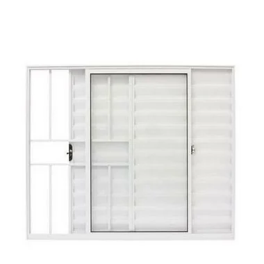 Janela Veneziana 3 Folhas  | Linha Modular em Alumínio Branco com Vidro Liso e Grade
