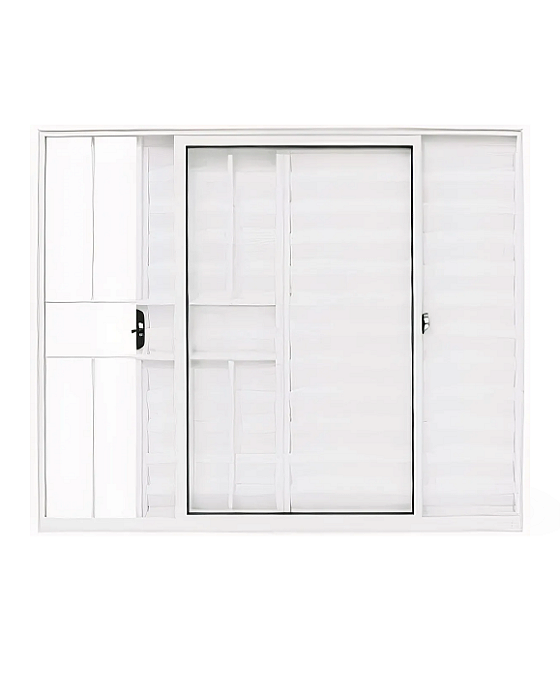 Janela Veneziana 3 Folhas Alumínio Branco Com Grade | Linha Soft