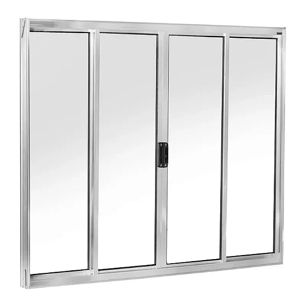 Janela Vitrô de Correr 4 Folhas – Alumínio Brilhante com Vidro Liso | Linha Modular