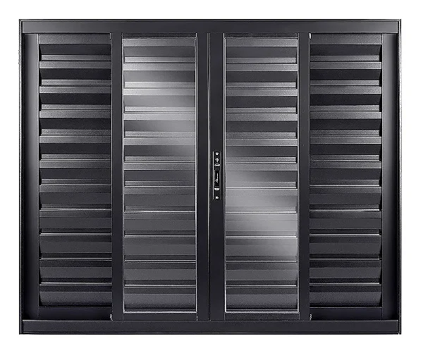 Janela Veneziana 6 Folhas Alumínio Preto – Linha Modular com Vidro Liso