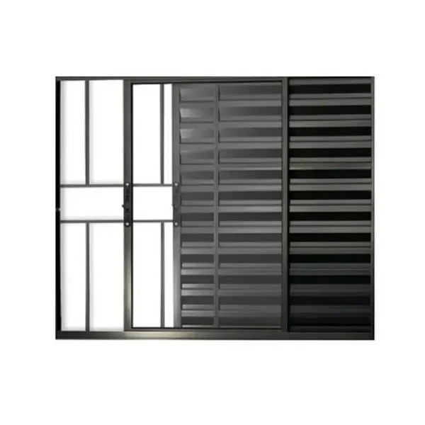 Janela Veneziana 3 Folhas com Grade | Linha Modular, Alumínio Preto e Vidro Liso