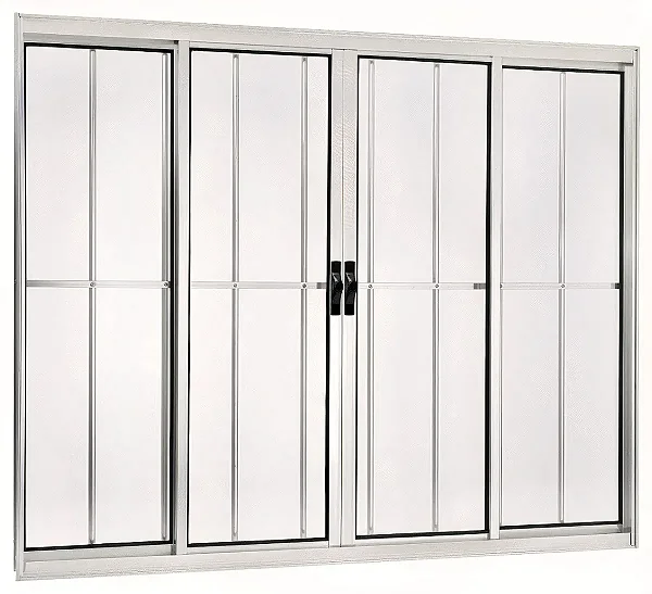 Janela Vitro de Correr 4 Folhas com Grade | Alumínio Brilhante e Vidro Liso – Linha Modular