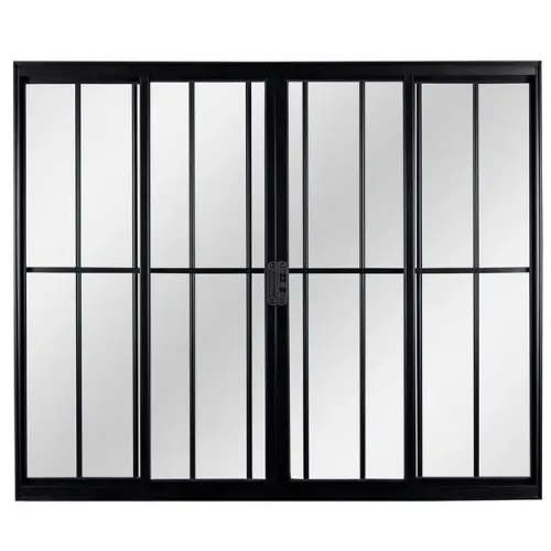 Janela Vitro de Correr 4 Folhas com Grade | Alumínio Preto e Vidro Liso – Linha Modular