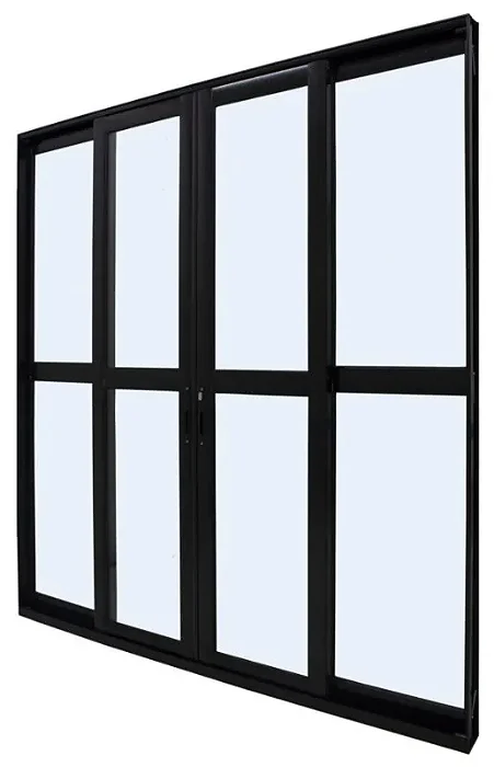 Porta de Correr para Sacada 4 Folhas | Alumínio Preto Linha 25 Premium com Fechadura