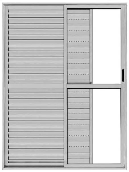 Porta Balcão 3 Folhas Linha 25 – Alumínio Brilhante, Vidro Liso e Fechadura (2 Móveis + 1 Fixa)