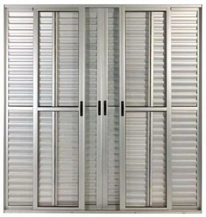 Porta Balcão Linha 25 em Alumínio Brilhante – 6 Folhas com Veneziana, Vidro Liso e Fechadura