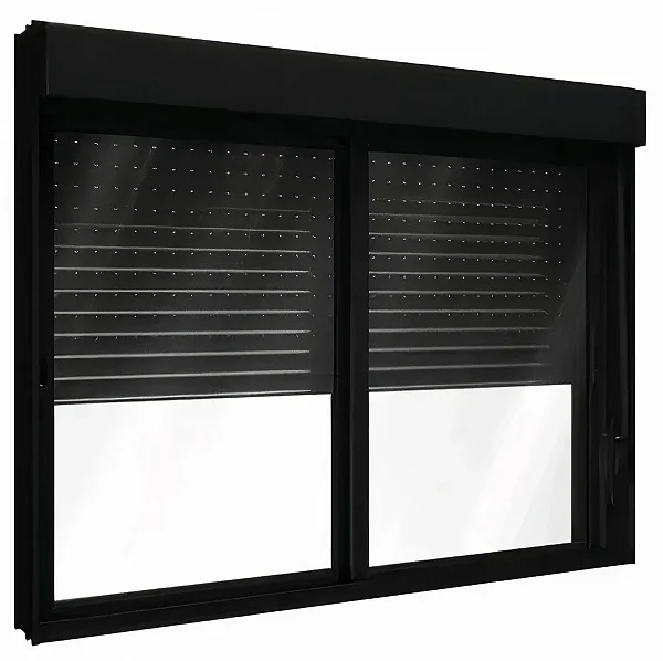 Janela de Alumínio Preto com Persiana Integrada | Linha Premium – 2 Folhas Móveis e Vidro Liso