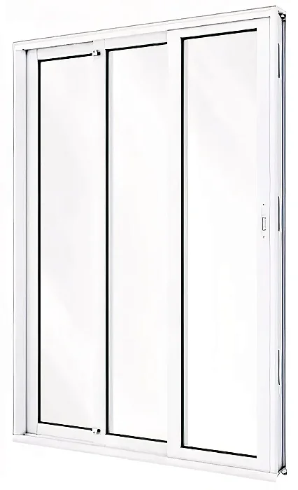 Porta de Correr em Alumínio Branco | 3 Folhas Móveis com Vidro Liso 6mm