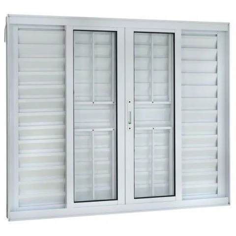 Janela Veneziana de Alumínio Branco 6 Folhas com Grade de Proteção – Linha 25 Premium