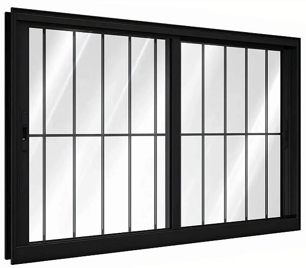 Janela Vitro de Correr 2 Folhas Móveis em Alumínio Preto | Linha Premium