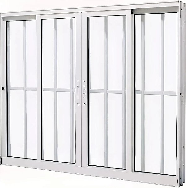 Janela Vitro 4 Folhas com Grade Total em Alumínio Branco | Linha 25 Premium