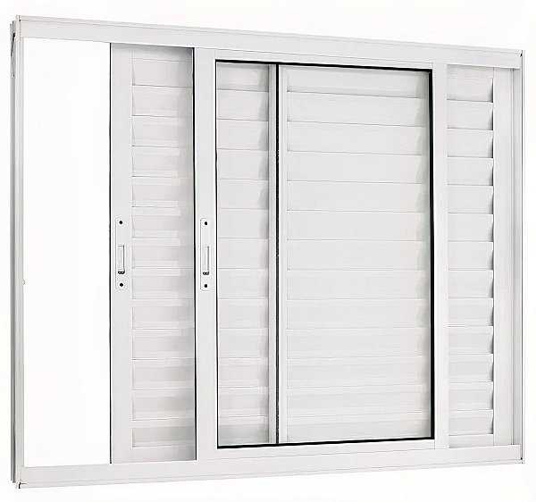 Janela Veneziana de Correr 3 Folhas Móveis | Alumínio Branco com Vidro Liso | Linha Premium