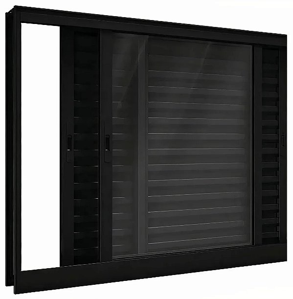 Janela Veneziana de Correr 3 Folhas | Alumínio Preto com Vidro Liso | Linha Premium