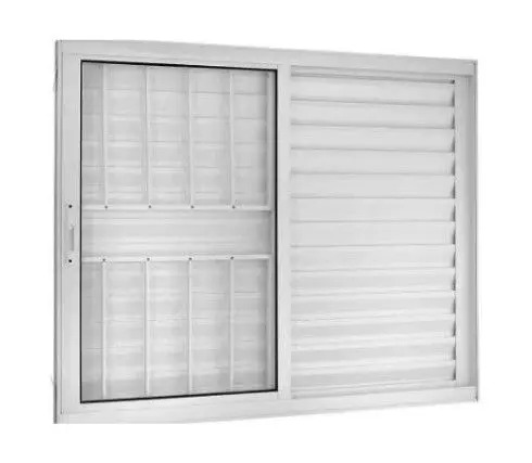 Janela Veneziana de Alumínio Branco 3 Folhas com Grade e Vidro Liso | Linha 25 Premium