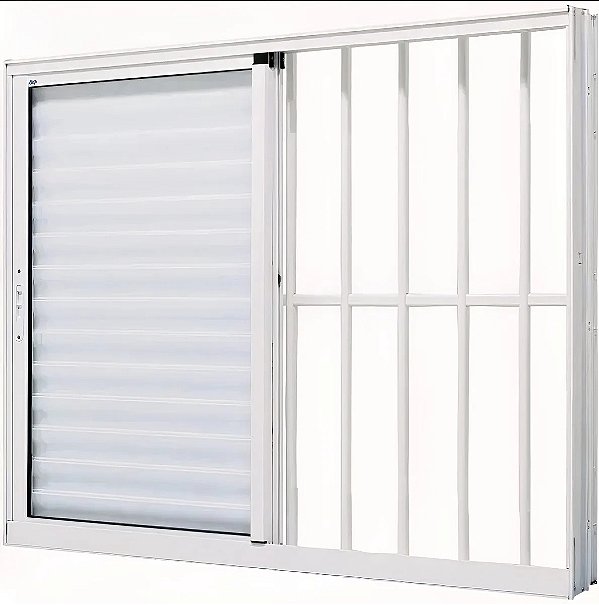 Janela Veneziana de Correr 3 Folhas Móveis com Grade | Alumínio Branco | Linha 25 Premium